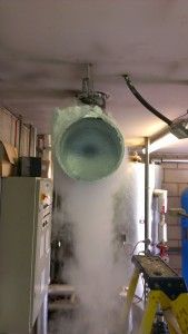 Ice plug formed in the pipe by cryogenic pipe freezing freeze